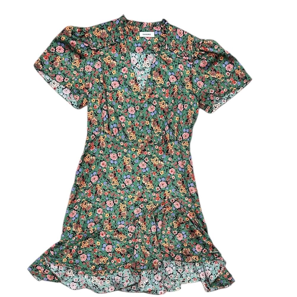 NWT Sandro Marta Floral-Print Twill Mini Dress - Picture 4 of 8